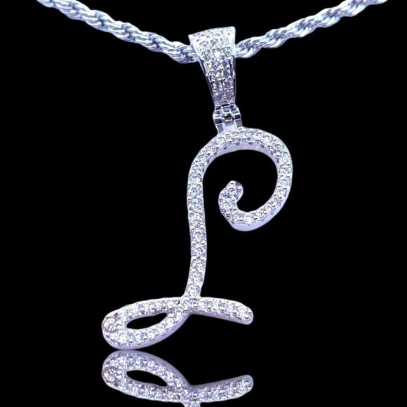 18"Rope Chain - White Gold Finish Cursive L. - Picture 1 of 6